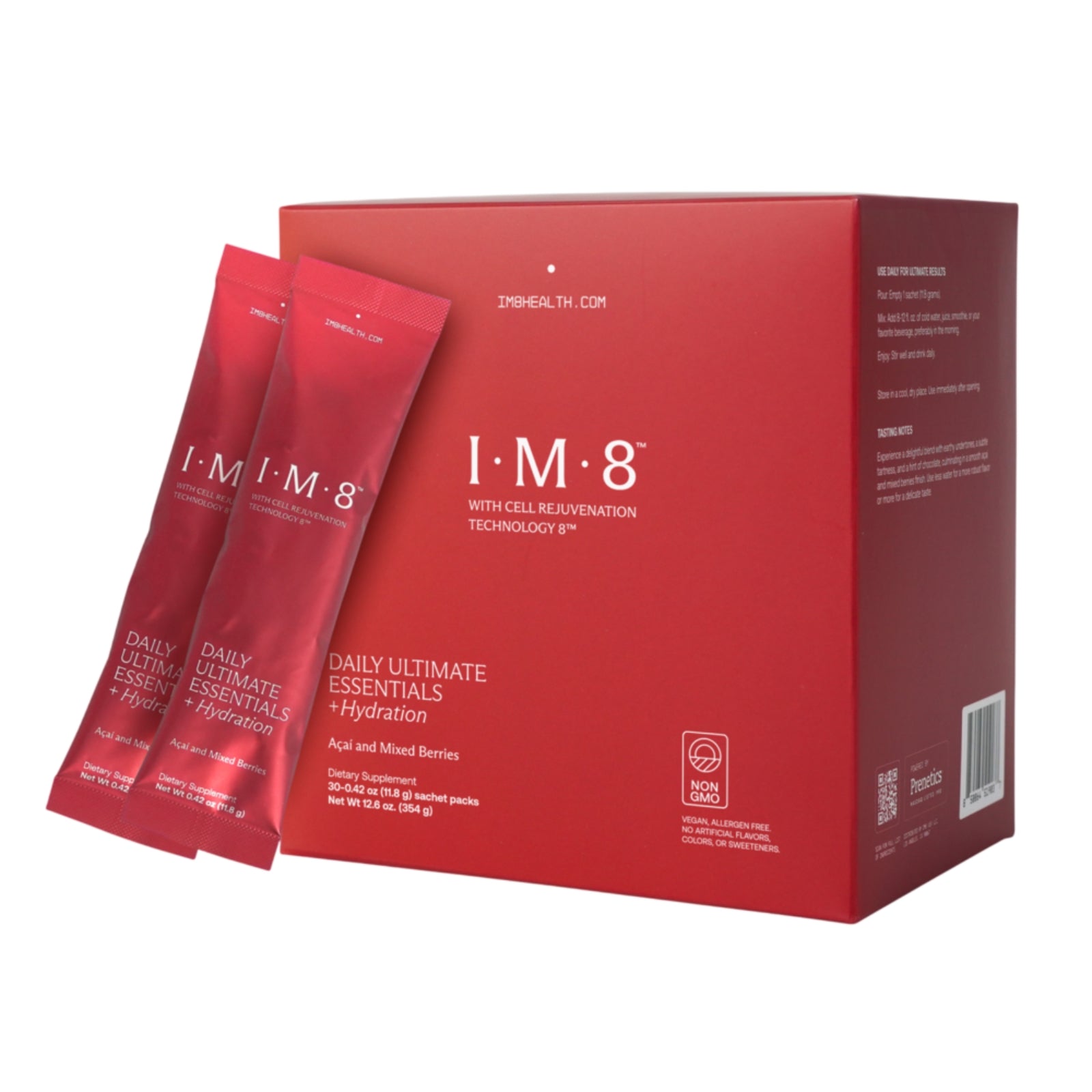 IM8, Daily Ultimate Essentials, Hydration, Acai & Mixed Berries, 30 Sachet Packs UPC 850064519037 | Hilife Vitamins